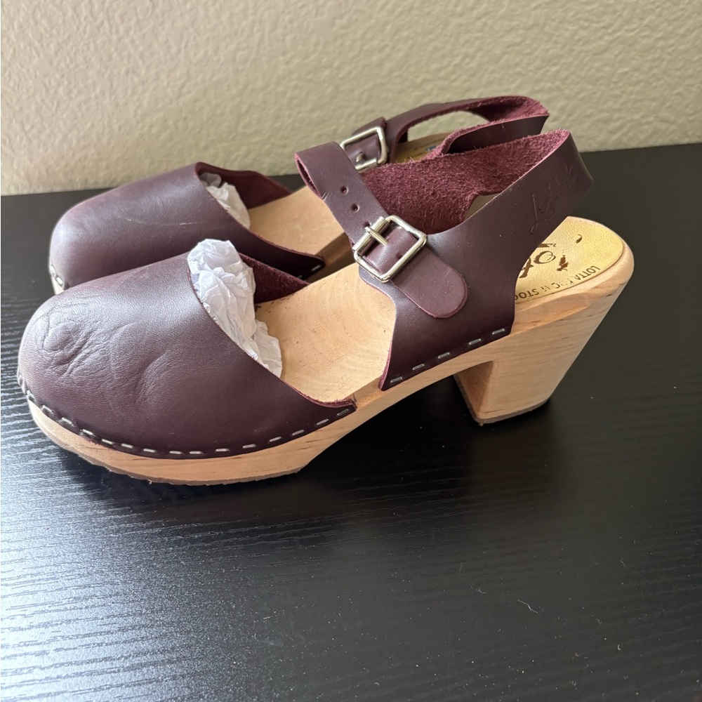 Lotta From Stockholm Highwood Clog Sandals - Aubergine Leather 7.5 US